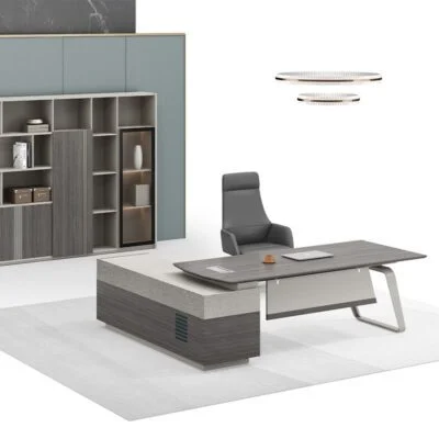 Modern L Shape Office Desk Elegant White Stone Decoration Executive Office Table